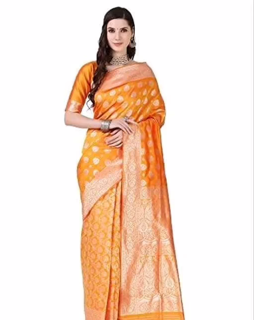 Yellow Banarasi Silk Jacquard Saree With Blouse