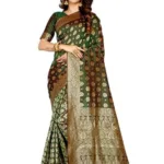 Dark Green Banarasi Silk Jacquard Saree With Blouse