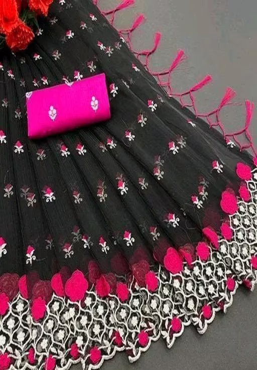 Alisha Sensational Black Super Net Sarees