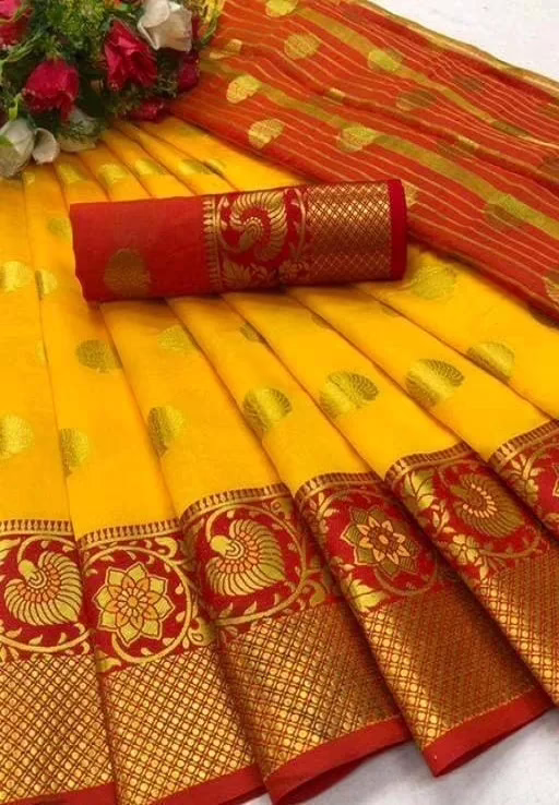 Aagyeyi Yellow Pretty Banarasi Silk Sarees