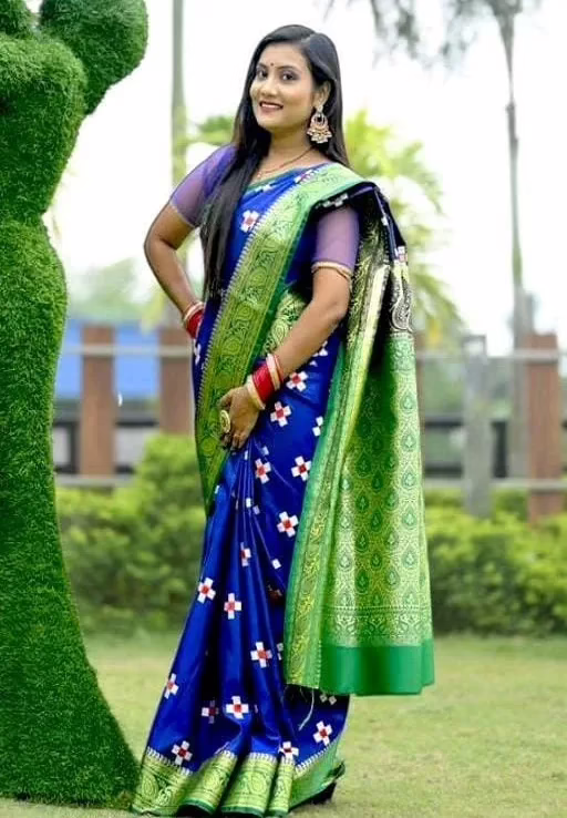 Aakarsha Blue Refined Satin Silk Sarees