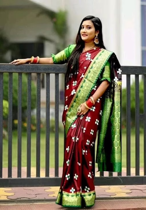 Aakarsha Maroon Refined Satin Silk Sarees