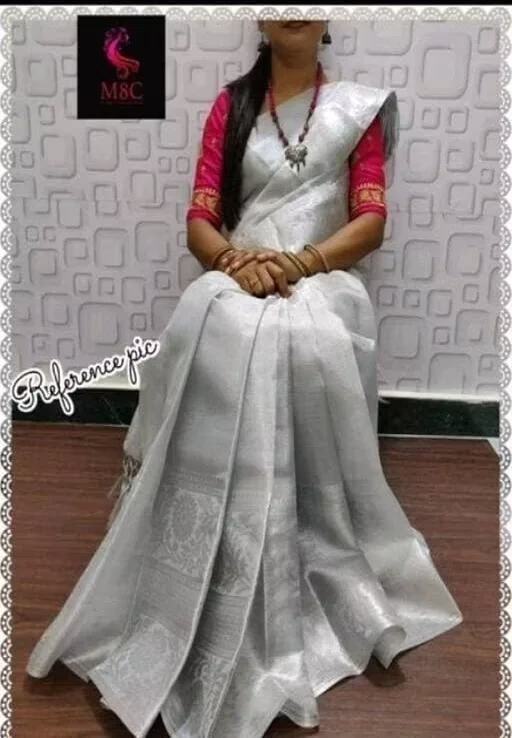 Grey Tissue Tassels and Latkans Saree With Blouse