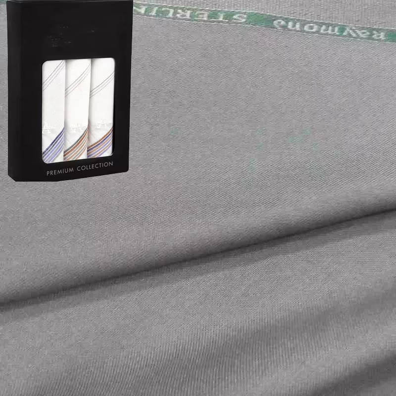 Raymond Men Poly Blended Trouser Fabric Grey Free Handkerchief