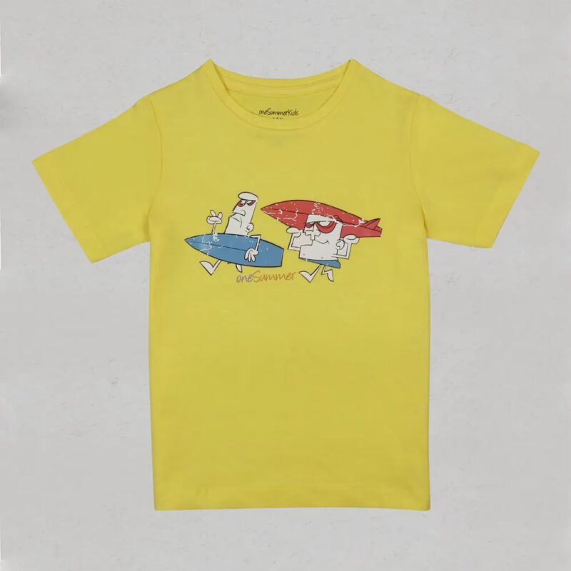 Kids Round Neck T-Shirt - Surfing - Yellow
