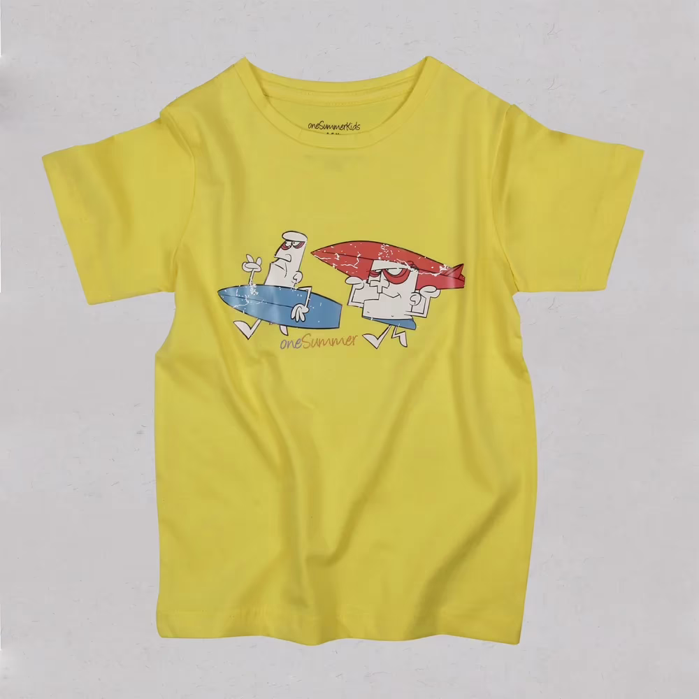 Kids Round Neck T-Shirt - Surfing - Yellow - Image 2