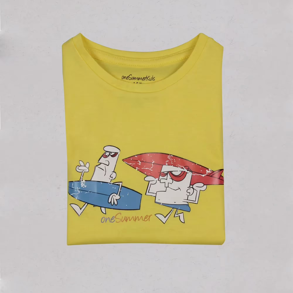 Kids Round Neck T-Shirt - Surfing - Yellow - Image 3