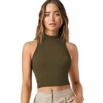 Seasons Olive Solid Ribbed Crop Tank Top
