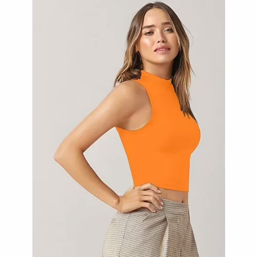 Seasons Orange Solid Ribbed Crop Tank Top
