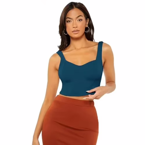 Seasons Women Blue V Neck Sleeveless Lycra Top