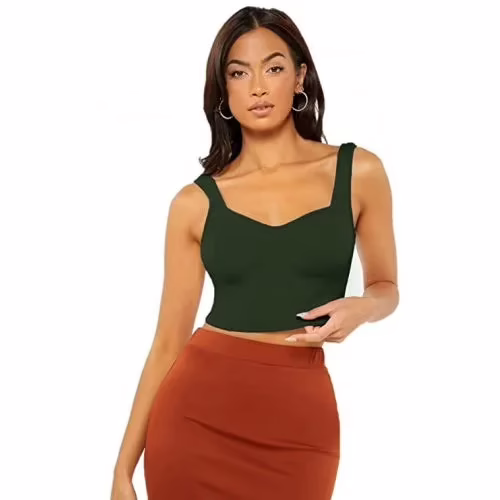 Seasons Women Green V Neck Sleeveless Lycra Top