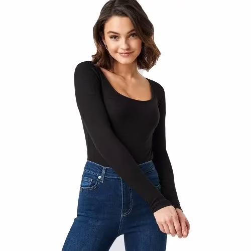 Seasons Square Neck Black Round Edges Full Sleeve Top