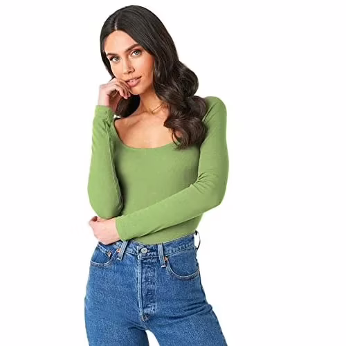 Seasons Square Neck Green Round Edges Full Sleeve Top