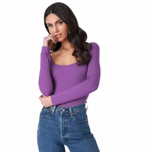 Seasons Square Neck Purple Round Edges Full Sleeve Top