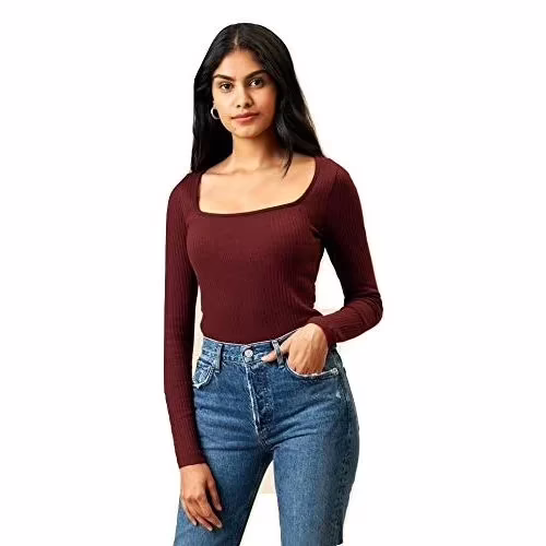 Seasons Square Neck Maroon Round Edges Full Sleeve Top