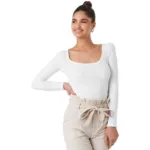 Seasons Square Neck White Round Edges Full Sleeve Top