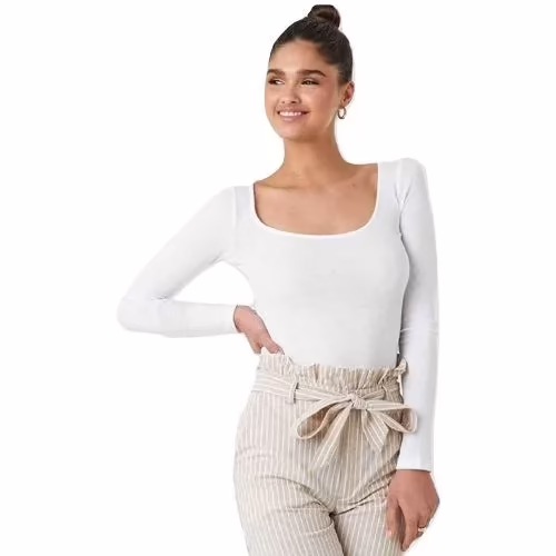 Seasons Square Neck White Round Edges Full Sleeve Top