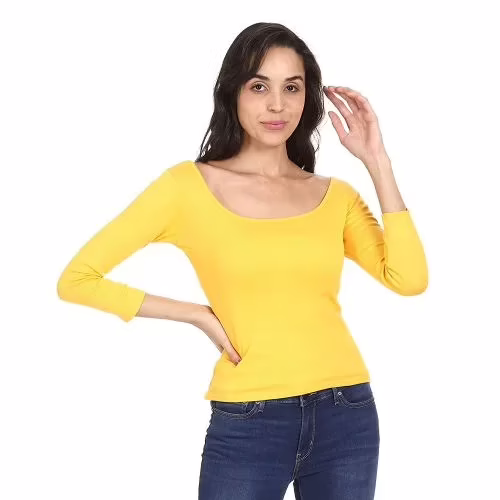 Seasons Square Neck Yellow Round Edges Full Sleeve Top