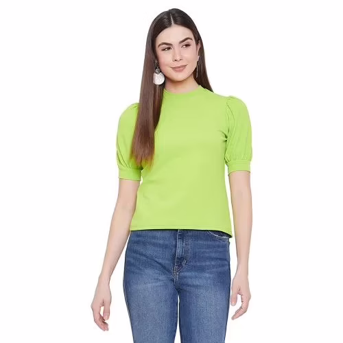 Seasons Women Solid Green High Neck Top