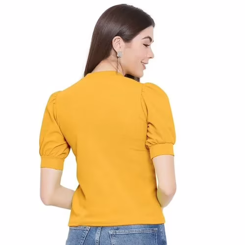Seasons Women Yellow Solid High Neck Top - Image 2