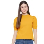 Seasons Women Yellow Solid  High Neck Top