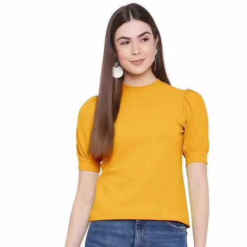 Seasons Women Yellow Solid High Neck Top