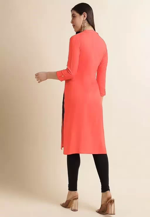 Classy Peach Women Rayon Straight Kurti - Image 2