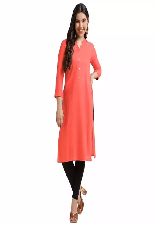 Classy Peach Women Rayon Straight Kurti