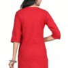 Red Women Cotton V-Neck Short Kurtis - Image 2