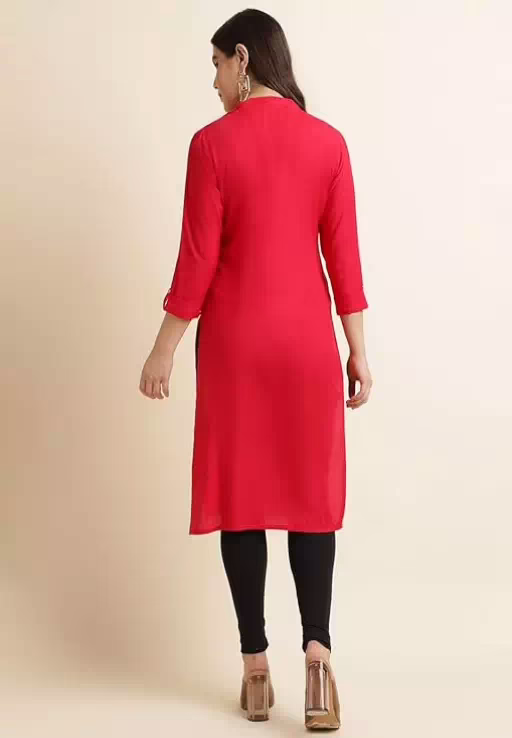Classy Red Women Rayon Straight Kurti - Image 2