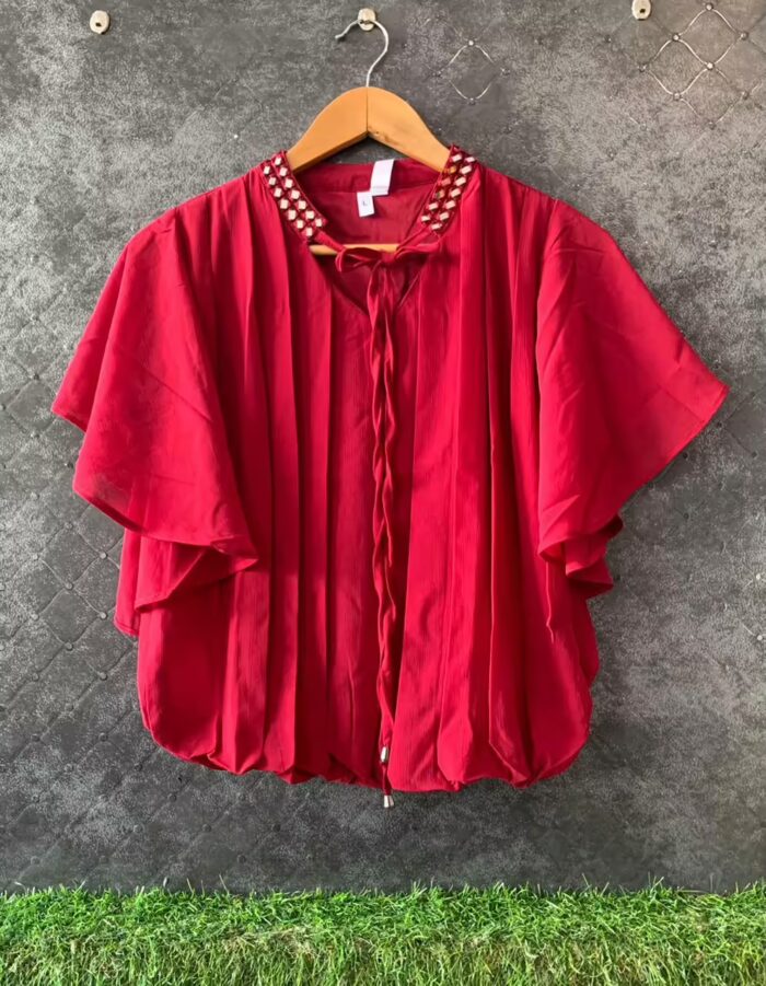 Mirror Embroidery Knot Collar Balloon Top