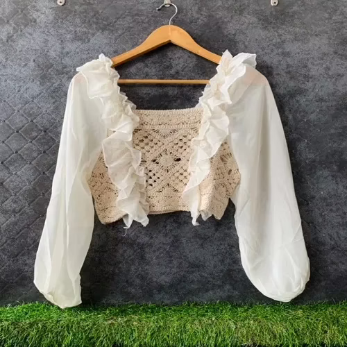 Classy Cream Knitting Georgette Top