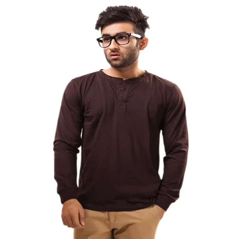 Season Unisopent Designs Brown Full Cotton Henley T-Shirt