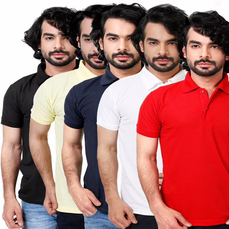 Season Multicolor Cotton Blend Half Sleeves Polo T-Shirts - Combo of 9