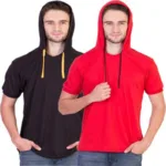 Season KeepSake Solid Men's Hooded Black, Red T-Shirt