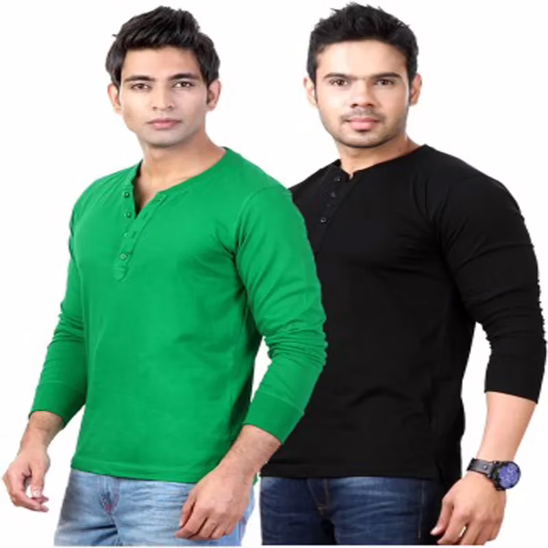 Season Men's Henley Green, Black T-Shirt - Image 2