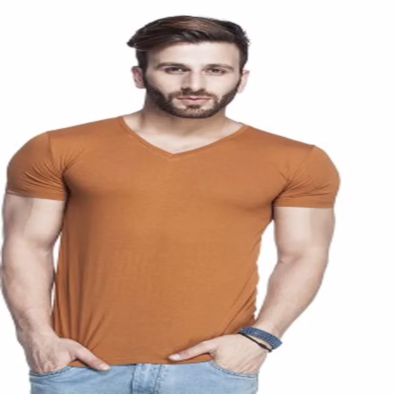 Season Tinted Solid Men's V-neck Brown T-Shirt