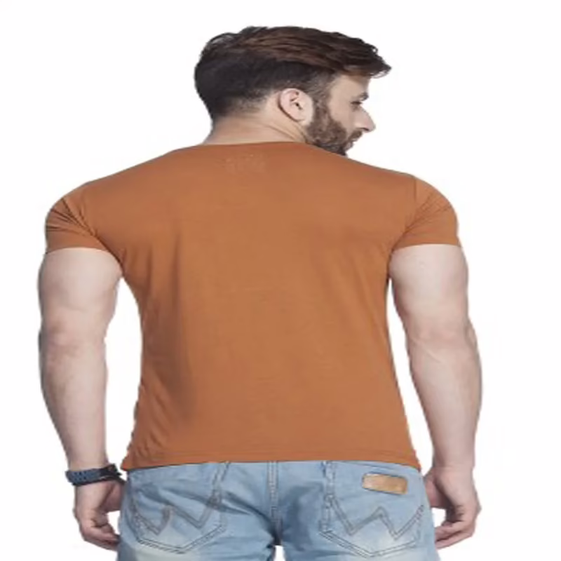 Season Tinted Coffee Brown Solid Henley T Shirt - Image 2