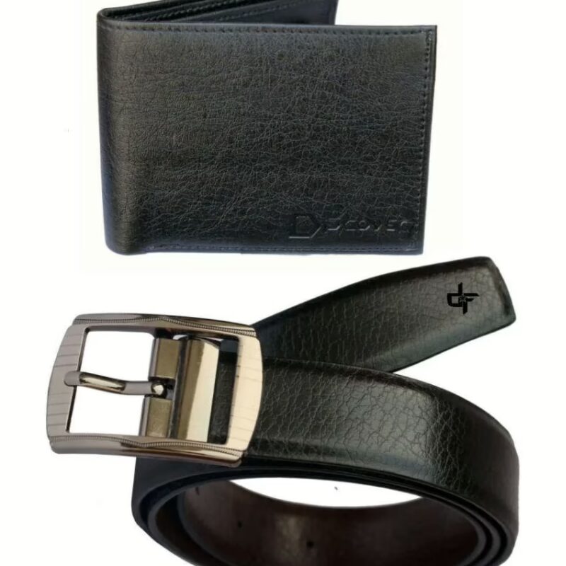 Seasons Black  Leather Belt with Wallet