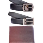 Fashion Black Pin Buckle Leather Belt And Wallet - Combo Of 3