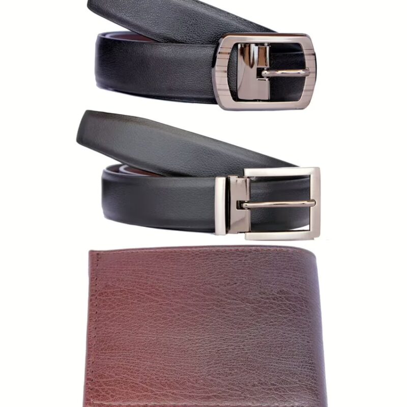 Fashion Black Pin Buckle Leather Belt And Wallet - Combo Of 3