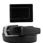 Black Men Leather Belt with Wallet