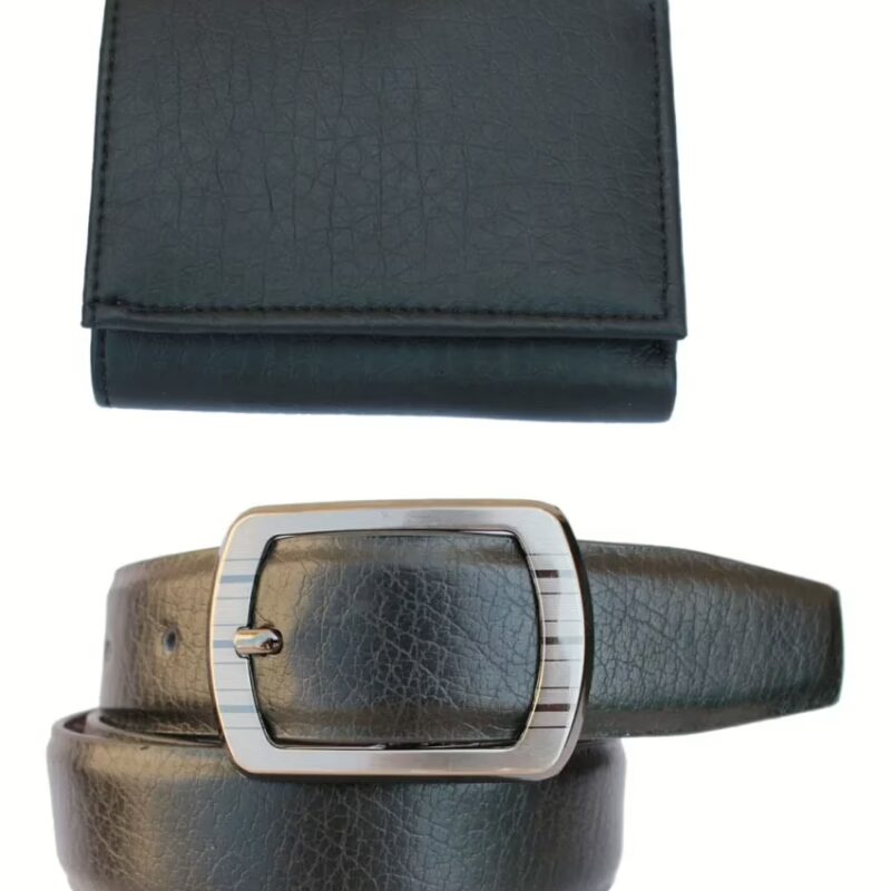 Seasons  Black Leather Belt With Wallet