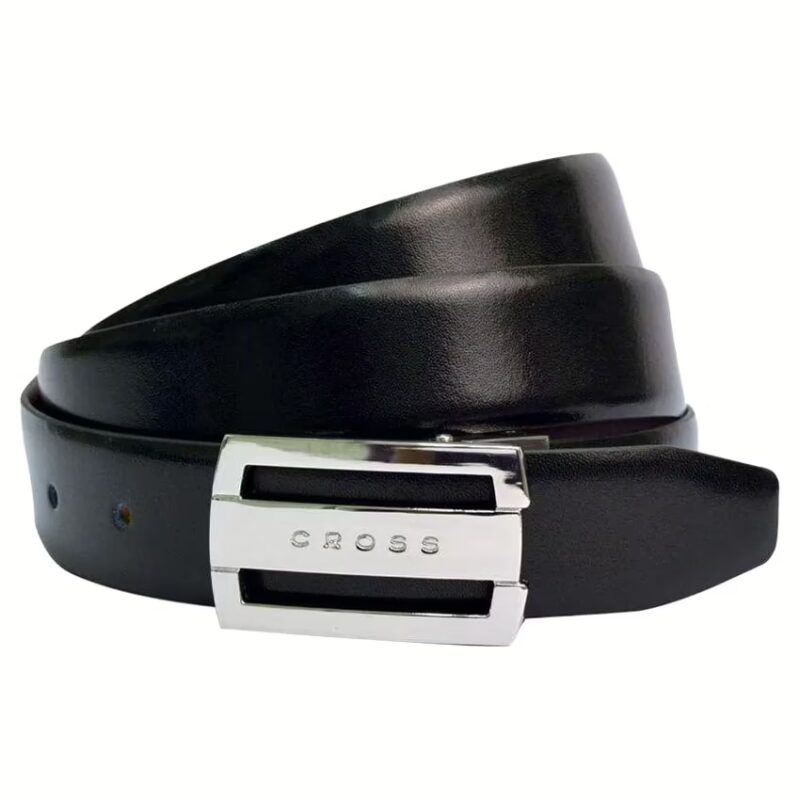 Black Leather Reversible Formal Belt for Men