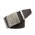 Brown and black Reversible Leather Belt with auto lock buckle