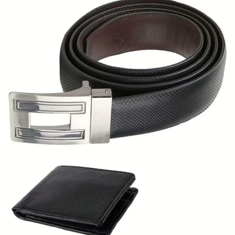 Black Leather Belt for Men with Wallet