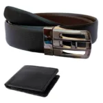 Black Leather Belt for Men with Wallet