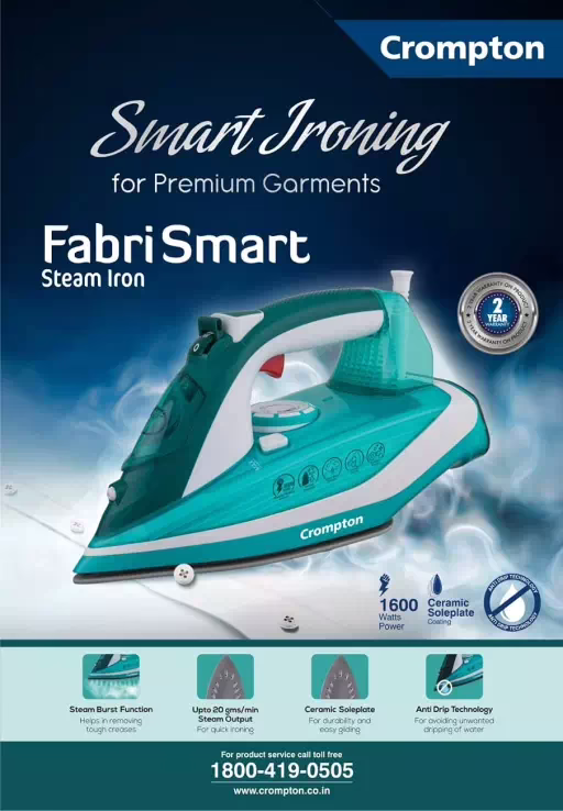 Crompton ACGSI -FABRISMART 1600 W Steam Iron(White, Green) - Image 2