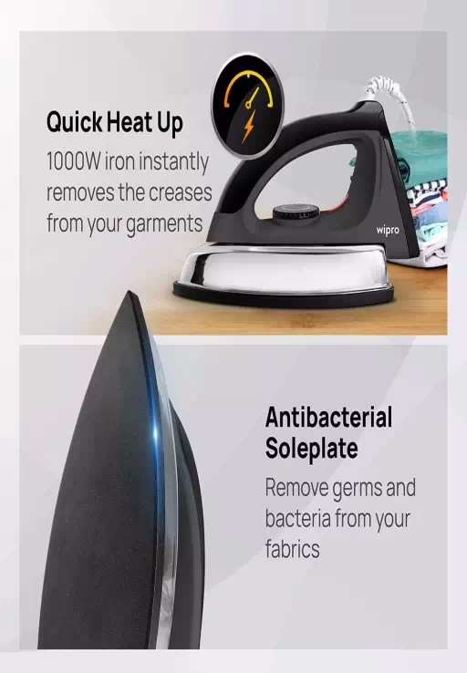 Wipro Vesta Heavyweight Automatic Dry Iron|Quick Heat Up 1000 W Steam Iron??(Black) - Image 3