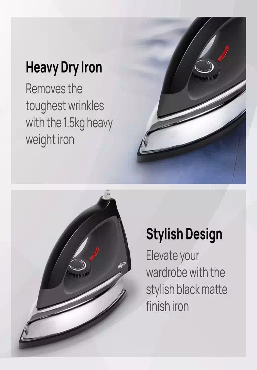 Wipro Vesta Heavyweight Automatic Dry Iron|Quick Heat Up 1000 W Steam Iron??(Black) - Image 2